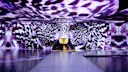 Wall and ceiling of a purple orchid from the exhibition Bloomtanica in Genesis House New York, made in collaboration with Blackspace GmbH and Jeff Leatham.